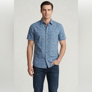 Polo Ralph Lauren 100% Linen Mens Blue Tropical Print  Short Sleeve Shirt Size S
